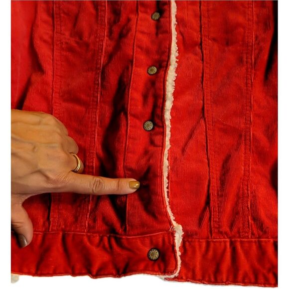 Retro Lazer Jeans Corduroy Jacket Medium Women Snap Buttons Red Sherpa Lined M - Picture 8 of 11